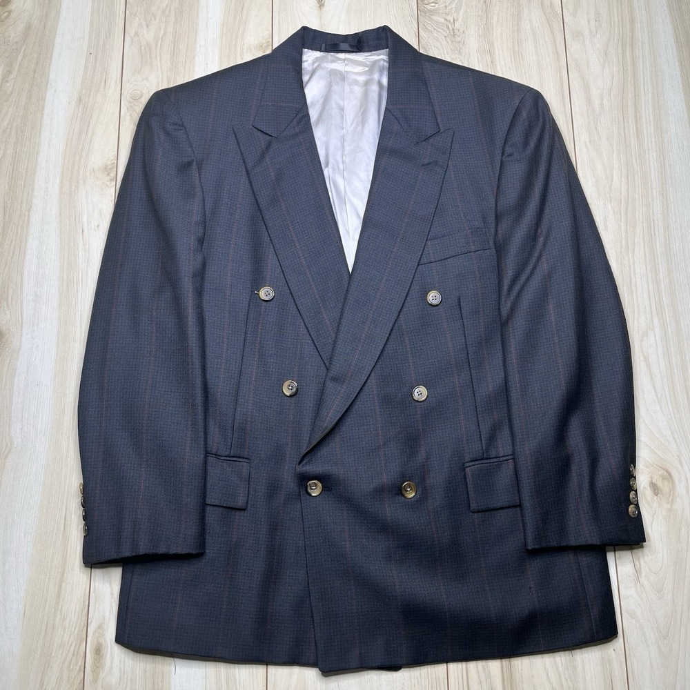 Mr Sid Double Breasted Windowpane Houndstooth Dark Green Wool Blazer Mens 42S